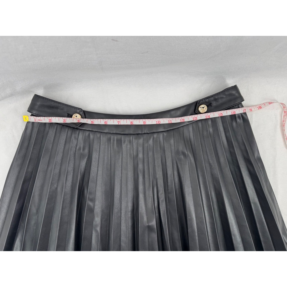 Zara Black Faux Leather Pleated Mini Skirt Gold Button Accent Women Large - Picture 5 of 6